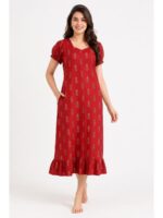 W-NY-600-06-RD-XL_front Women's Cotton Frock Nighty - Red