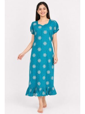 Women's Cotton Frock Nighty - Blue