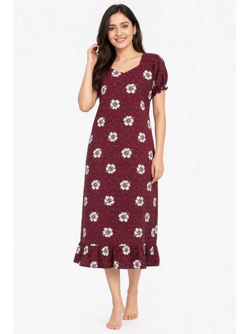 W-NY-600-08-MR-XL_front Women's Cotton Frock Nighty - Maroon