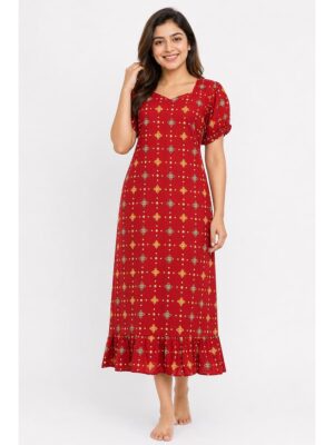 Women's Cotton Frock Nighty - Red