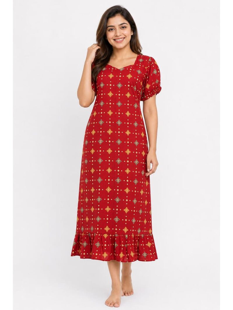 W-NY-600-09-RD-XL_front Women's Cotton Frock Nighty - Red