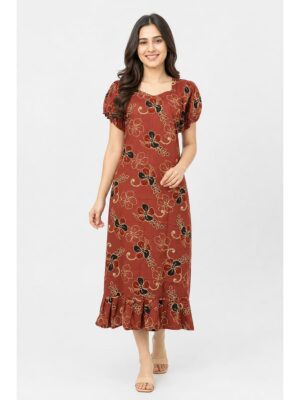 Women's Cotton Frock Nighty - Terracotta