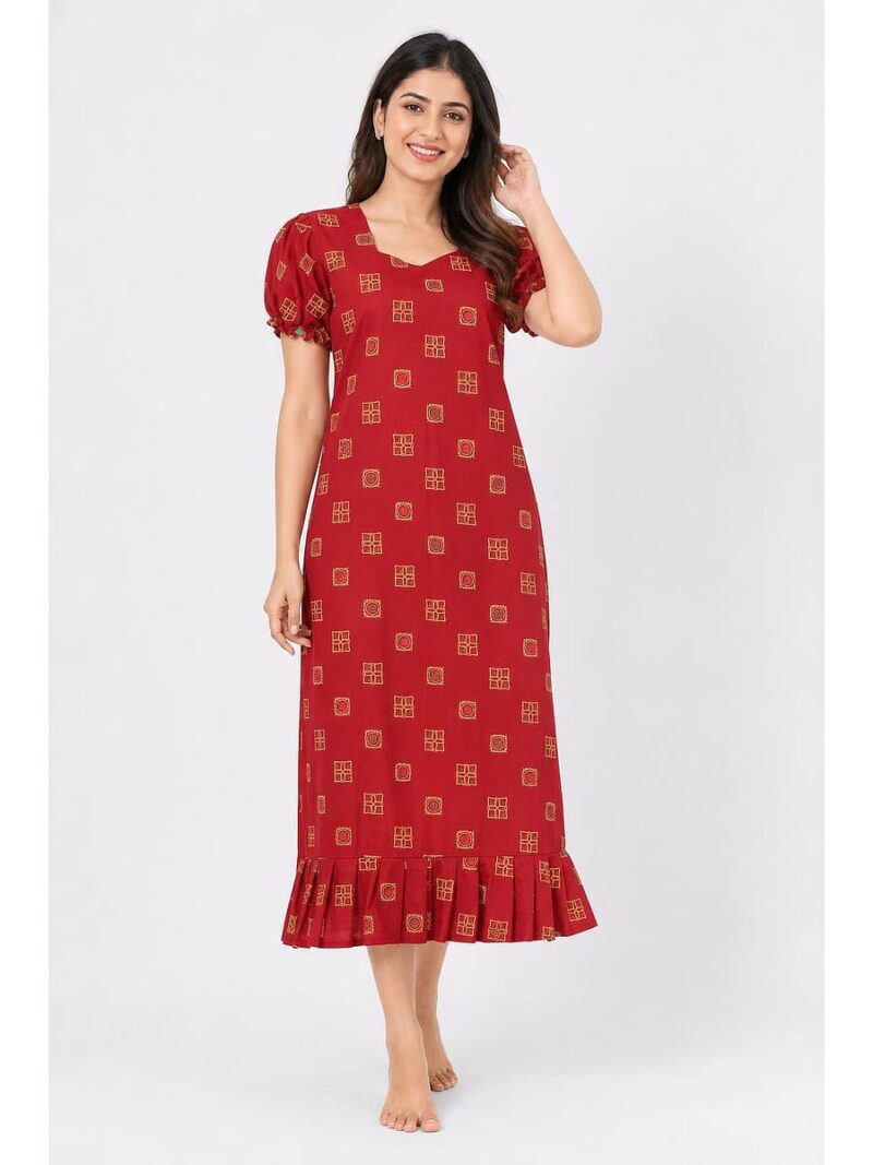 Women's Cotton Frock Nighty - Red