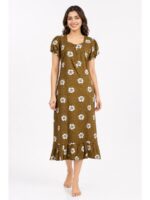 W-NY-600-13-BR-XL_front Women's Cotton Zip Frock Nighty - Brown