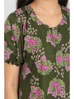 Women's Cotton Zip Frock Nighty - Olive Green