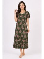 Women's Cotton Zip Frock Nighty - Olive Green