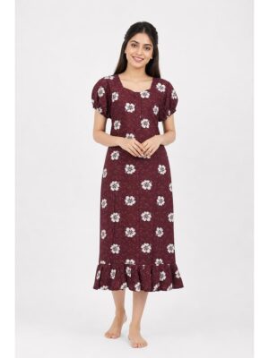 Women's Cotton Zip Frock Nighty - Maroon