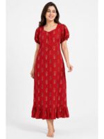 W-NY-600-17-RD-XL_front Women's Cotton Zip Frock Nighty - Red