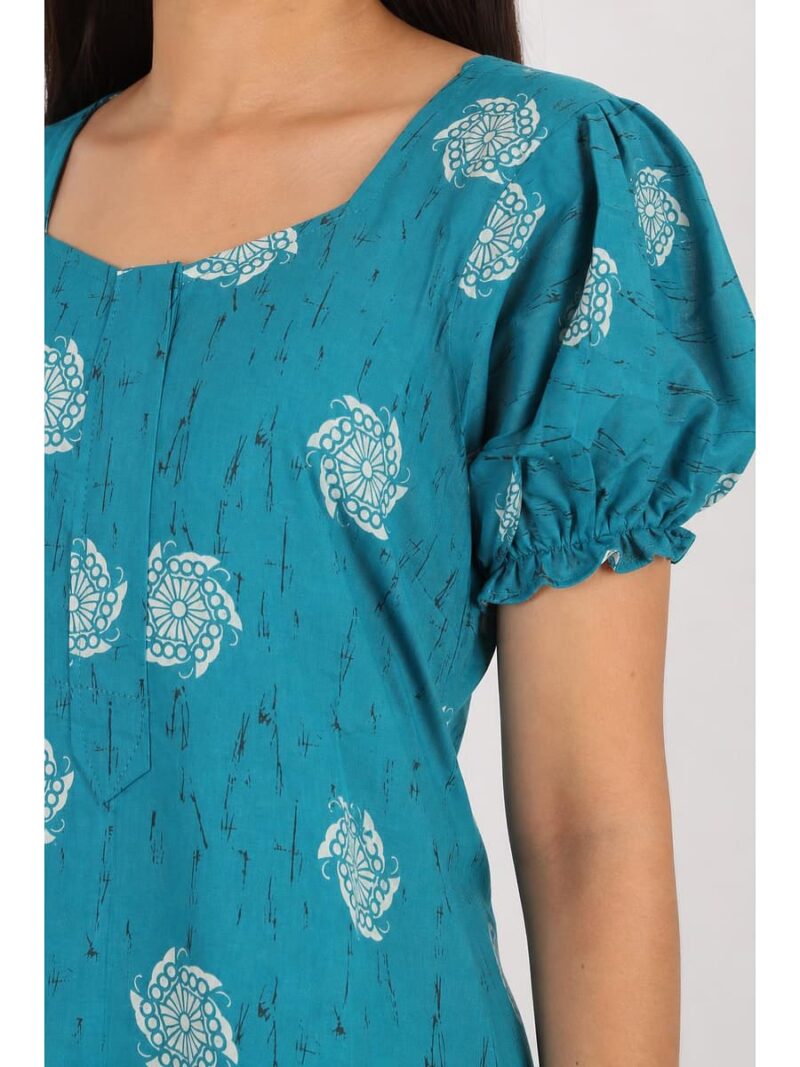 Women's Cotton Zip Frock Nighty - Blue