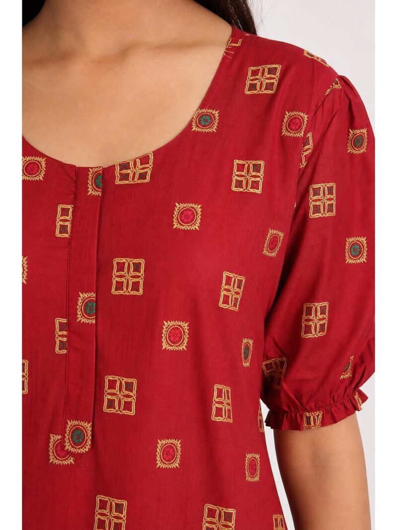 Women's Cotton Zip Frock Nighty - Red