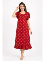 W-NY-600-20-RD-XL_front Women's Cotton Zip Frock Nighty - Red
