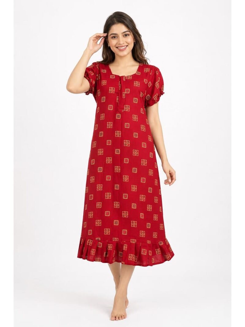 W-NY-600-20-RD-XL_front Women's Cotton Zip Frock Nighty - Red
