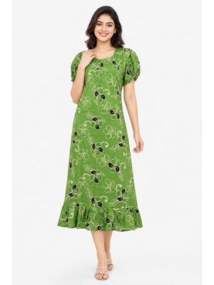 Women's Cotton Zip Frock Nighty - Mint Green
