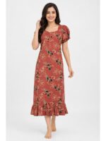 Women's Cotton Zip Frock Nighty - Terracotta