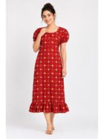 W-NY-600-23-RD-XL_front Women's Cotton Zip Frock Nighty - Red