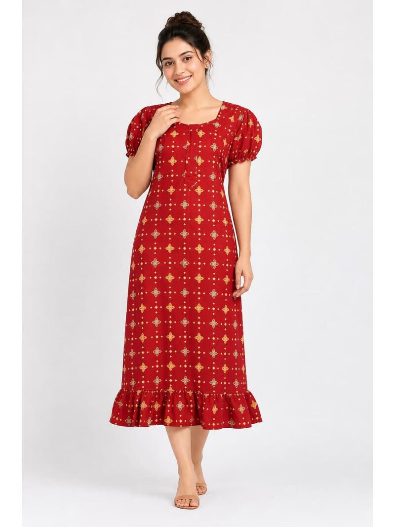 W-NY-600-23-RD-XL_front Women's Cotton Zip Frock Nighty - Red
