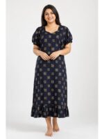 W-NY-601-01-NB-3XL_front Women's Plus Size Cotton Frock Nighty - Navy Blue