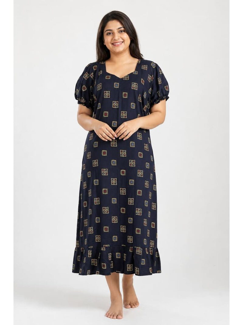 W-NY-601-01-NB-3XL_front Women's Plus Size Cotton Frock Nighty - Navy Blue