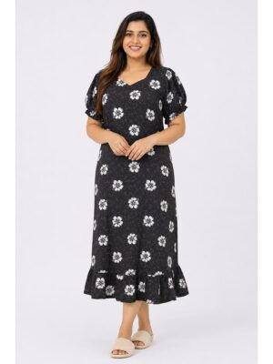 Women's Plus Size Cotton Frock Nighty - Coffee