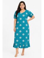 W-NY-601-03-BL-3XL_front Women's Plus Size Cotton Frock Nighty - Blue
