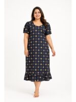 Women's Plus Size Cotton Frock Nighty - Navy Blue