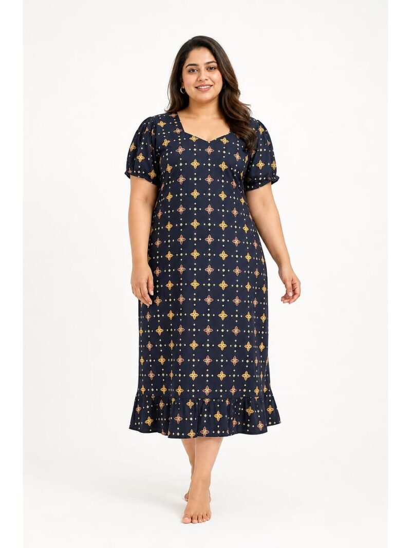 Women's Plus Size Cotton Frock Nighty - Navy Blue