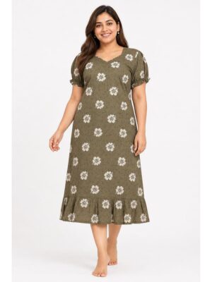 Women's Plus Size Cotton Frock Nighty - Tan