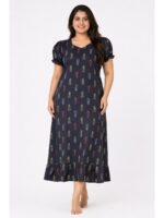 Women's Plus Size Cotton Frock Nighty - Navy Blue