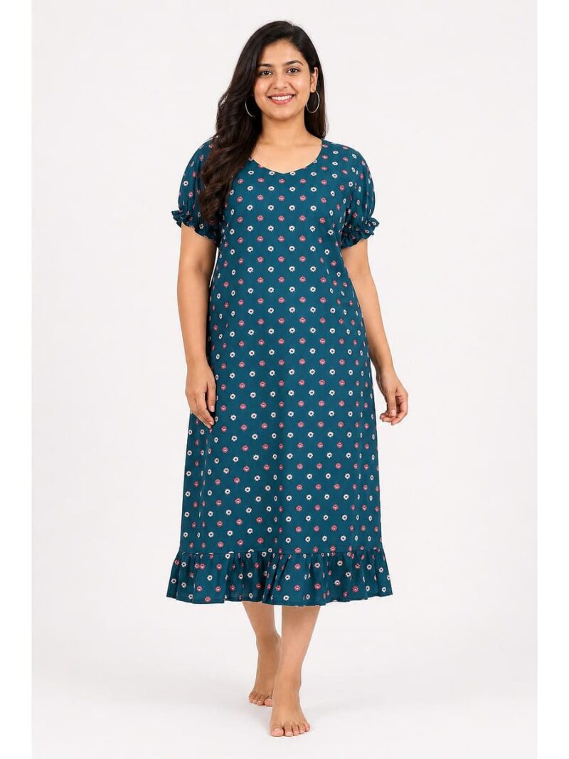 Women's Plus Size Cotton Frock Nighty - Teal