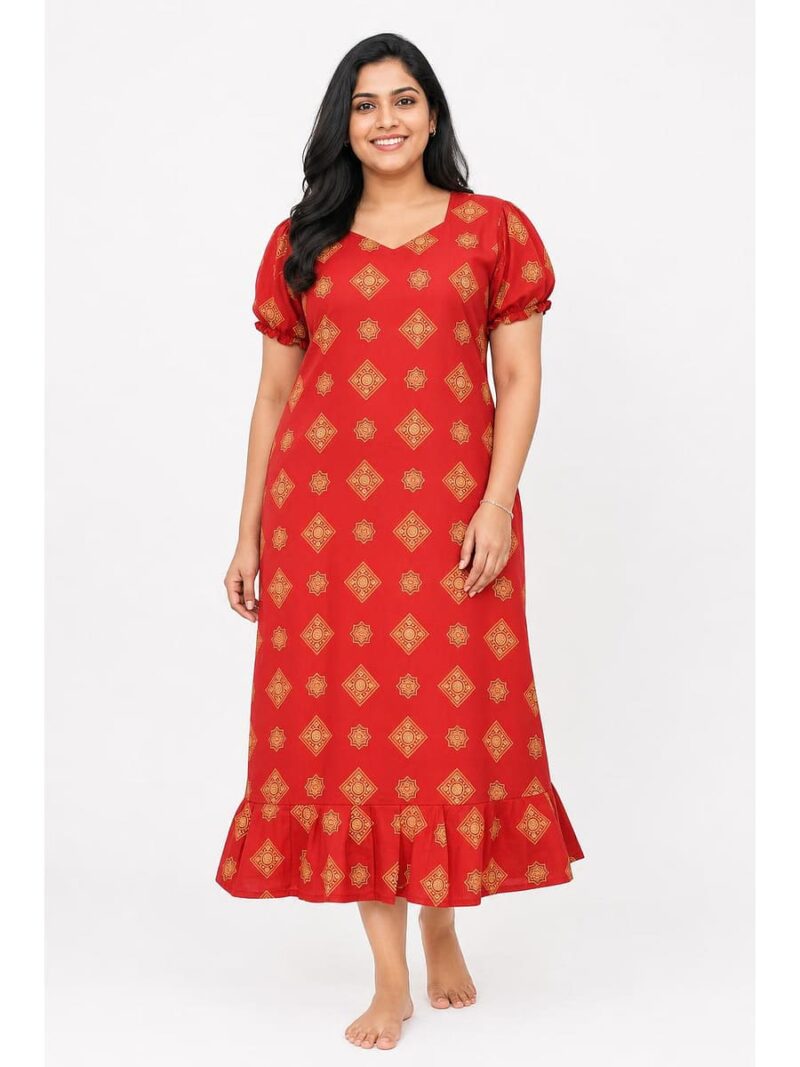 Women's Plus Size Cotton Frock Nighty - Red
