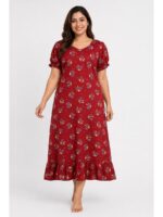 W-NY-601-09-RD-3XL_front Women's Plus Size Cotton Frock Nighty - Red