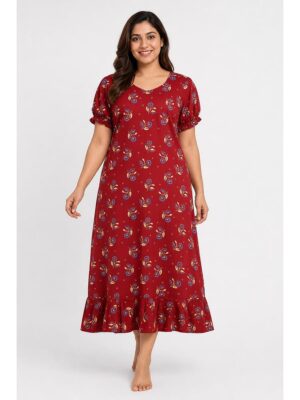 Women's Plus Size Cotton Frock Nighty - Red