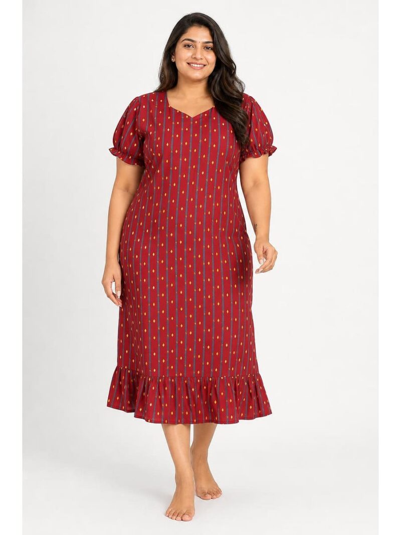 Women's Plus Size Cotton Frock Nighty - Red