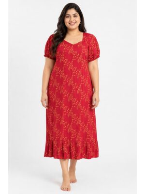 Women's Plus Size Cotton Frock Nighty - Raspberry
