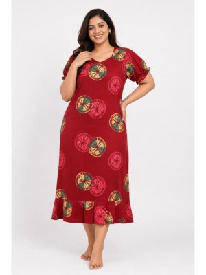 Women's Plus Size Cotton Frock Nighty - Red