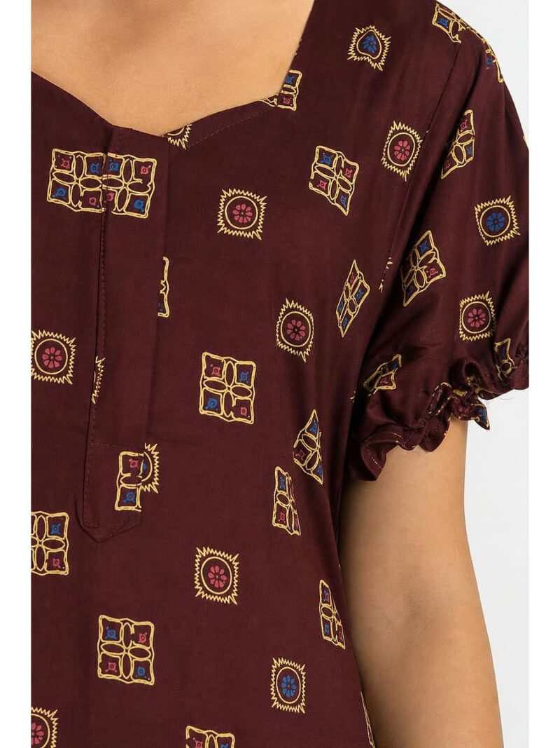 Women's Cotton Plus-Size Frock Nighty with Zip - Maroon