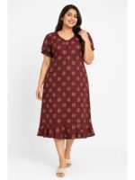 Women's Cotton Plus-Size Frock Nighty with Zip - Maroon