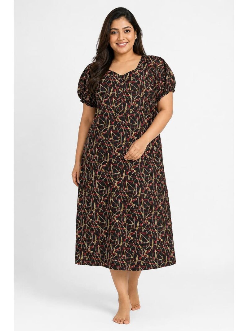 W-NY-601-14-NB-3XL_front Women's Cotton Plus-Size Frock Nighty with Zip - Navy Blue