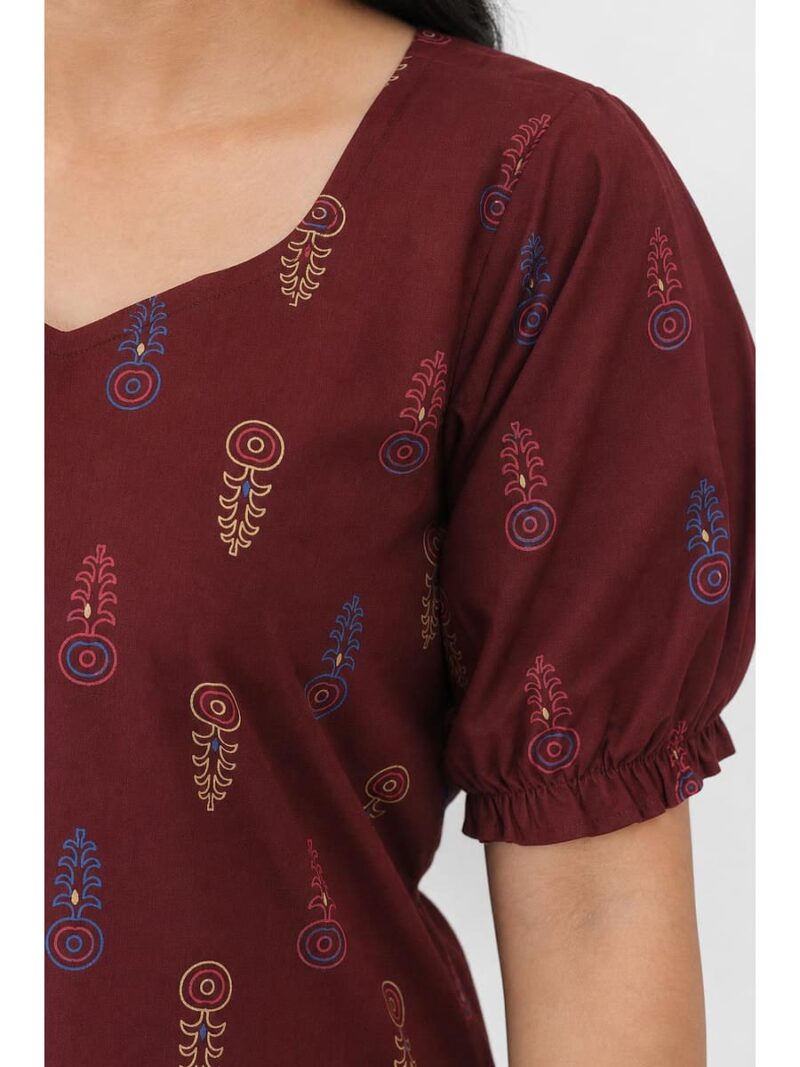 Women's Cotton Plus-Size Frock Nighty with Zip - Maroon