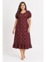W-NY-601-15-MR-3XL_front Women's Cotton Plus-Size Frock Nighty with Zip - Maroon
