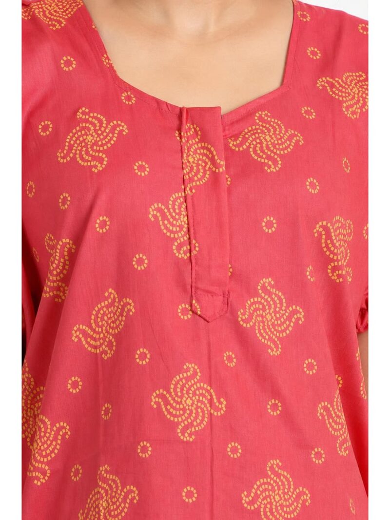 Women's Cotton Plus-Size Frock Nighty with Zip - Pink