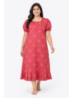 W-NY-601-16-PK-3XL_front Women's Cotton Plus-Size Frock Nighty with Zip - Pink