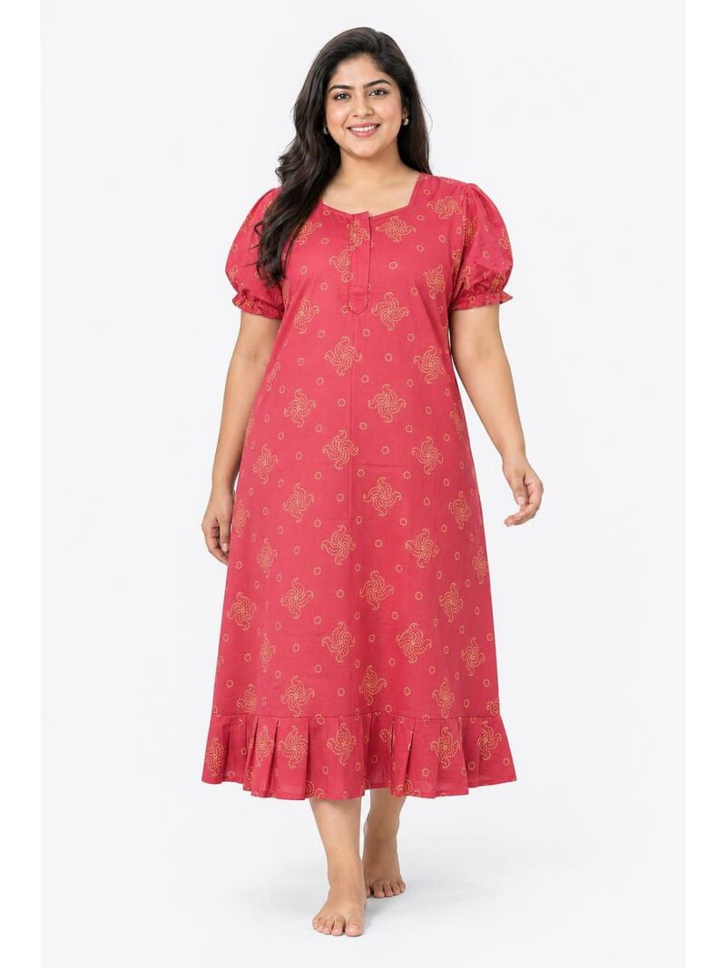 W-NY-601-16-PK-3XL_front Women's Cotton Plus-Size Frock Nighty with Zip - Pink
