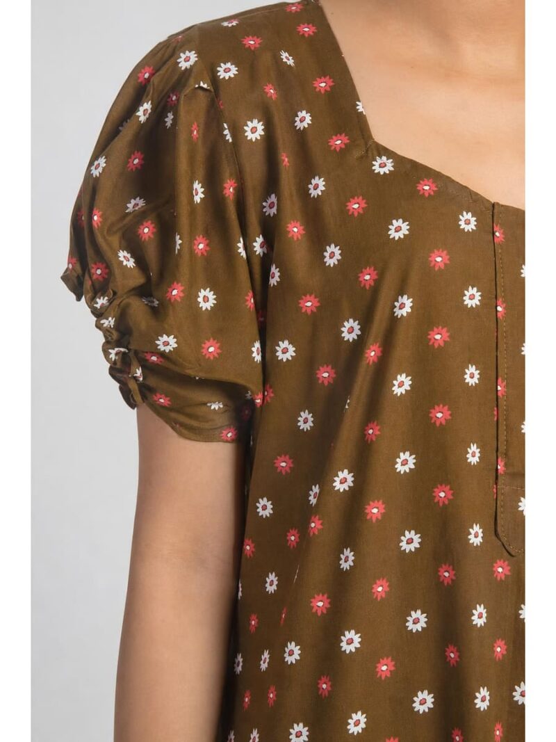 Women's Cotton Plus-Size Frock Nighty with Zip - Brown