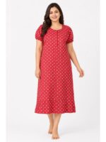 W-NY-601-18-RBY-3XL_front Women's Cotton Plus-Size Frock Nighty with Zip - Raspberry