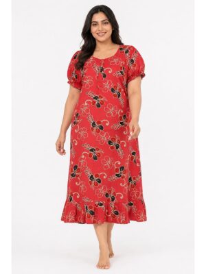 Women's Cotton Plus-Size Frock Nighty with Zip - Pink