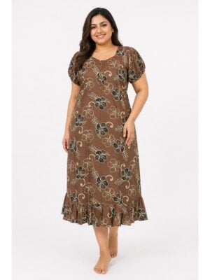 Women's Cotton Plus-Size Frock Nighty with Zip - Clay