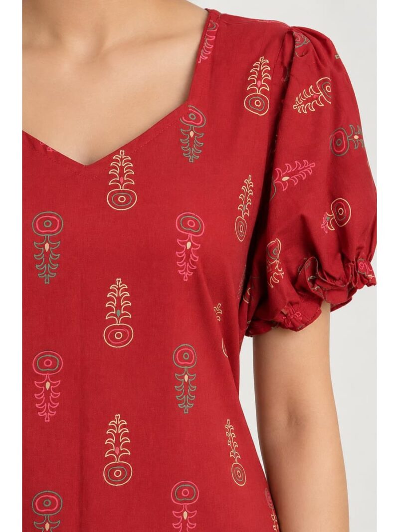 Women's Cotton Frock Nighty - Red