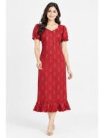 W-NY-602-01-RD-M_front Women's Cotton Frock Nighty - Red