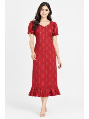 Women's Cotton Frock Nighty - Red
